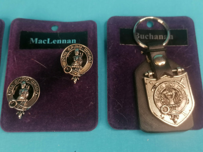 2x Buchanan scottish items kilt keyrings and  1x MacLennan.
