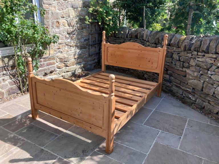Double bed frame solid antique farmhouse pine 