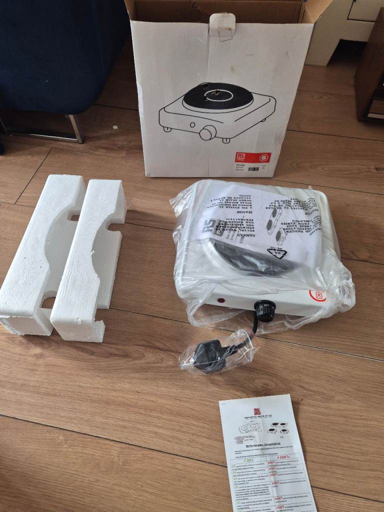New RS Single Electric Hob Hot Plate – White, Boxed
