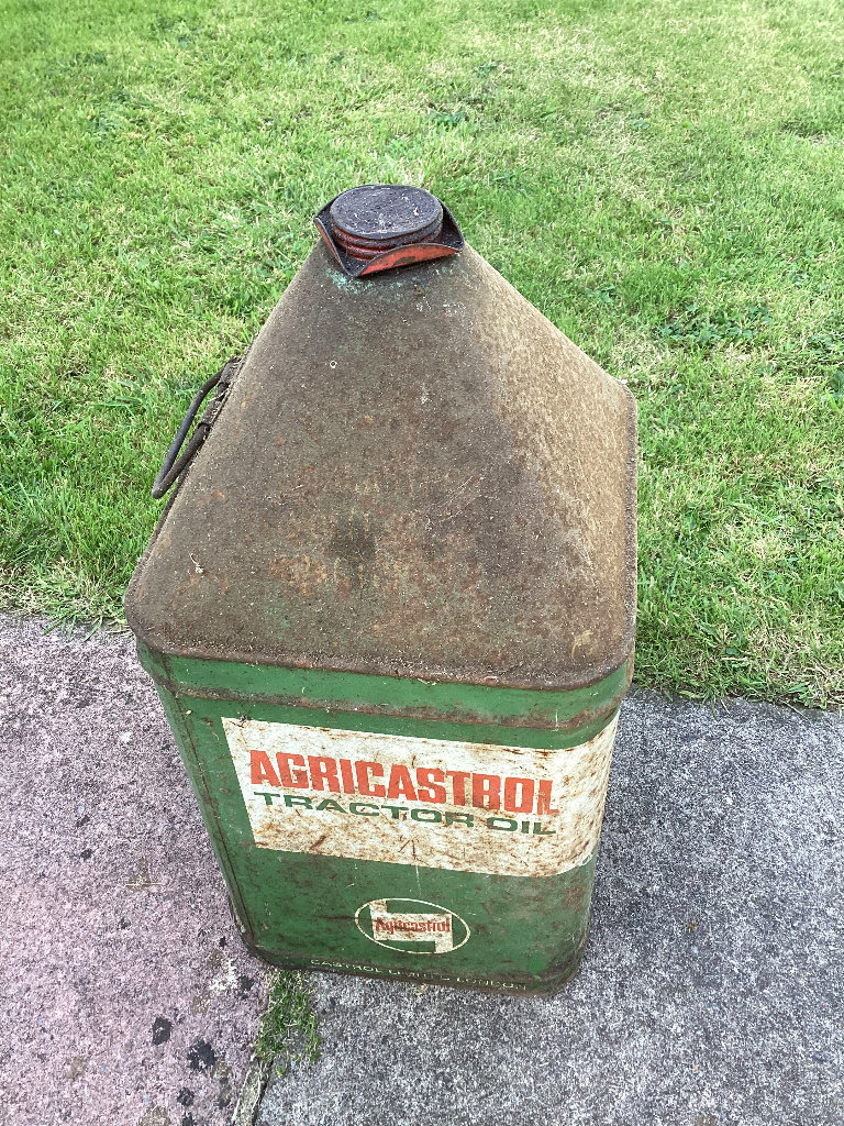 Vintage Agricastrol tractor oil can 5 gallons, still available