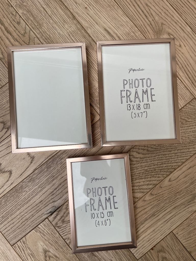 3 x Paperchase rose gold 10x15cm/2 13 x 18cm photo/picture frames