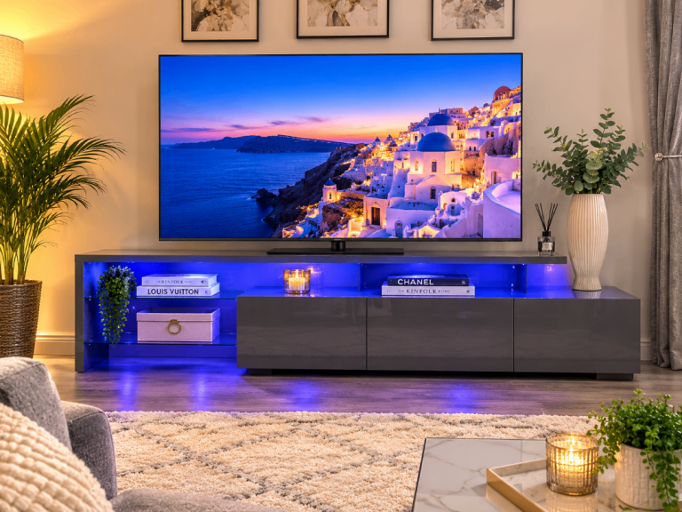 Modern Grey TV Unit with LED Lighting – Excellent Condition