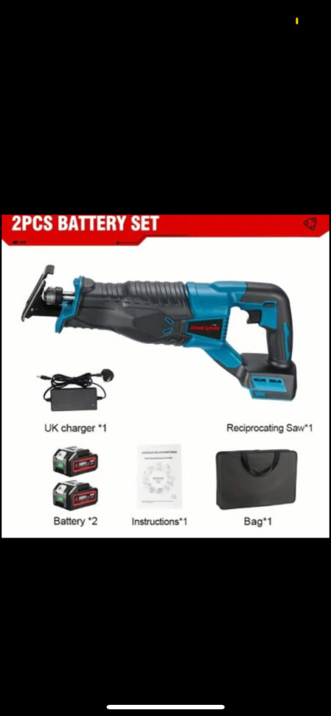 Brandnew cordless reciprocation saw with x2 battery’s charger and carry case brushless rechargeable