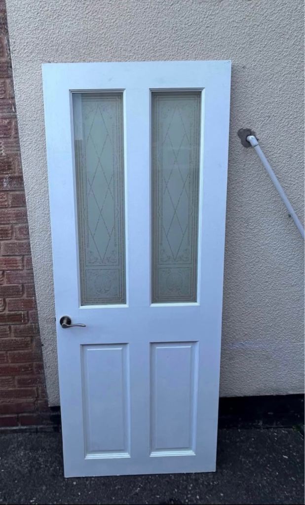 White Internal Door with Frosted Glass Panels