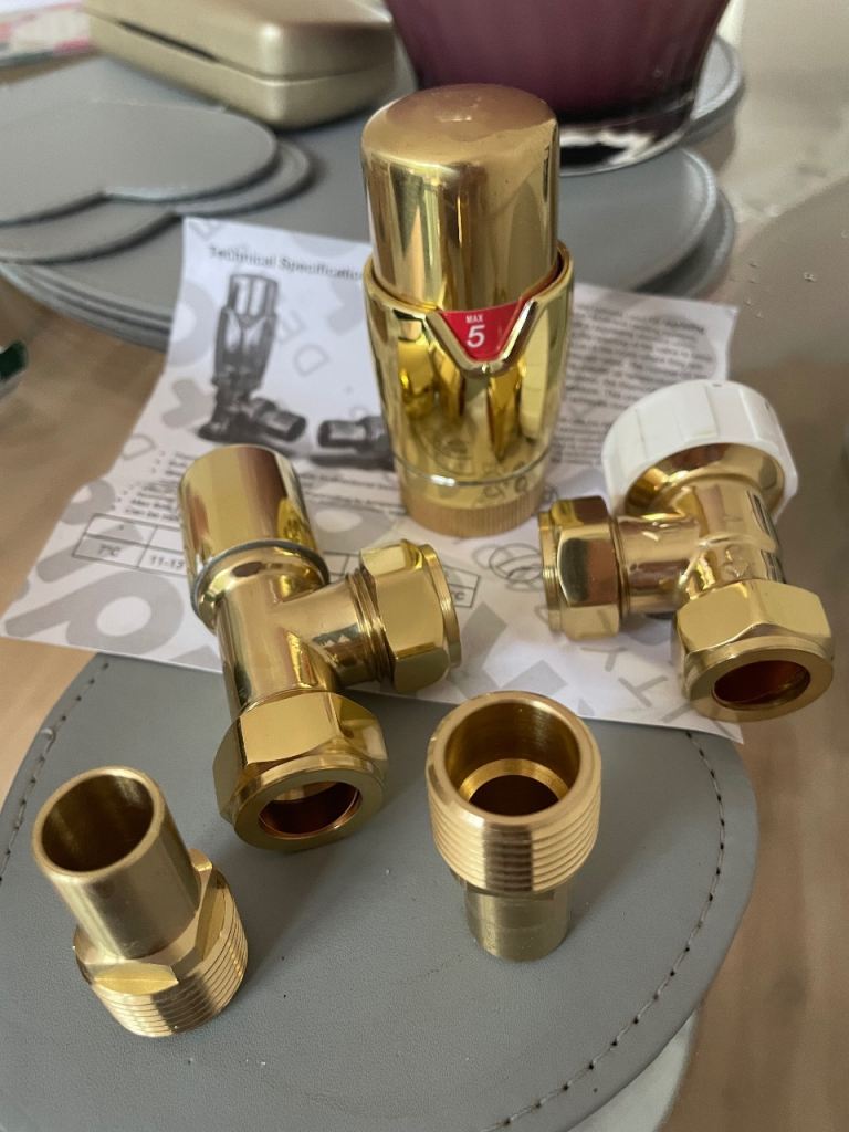 New Polished Brass Thermostatic Radiator Valves (TRVs)