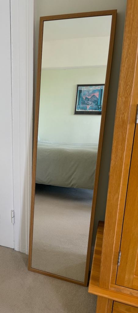 Full length mirror with oak-style frame
