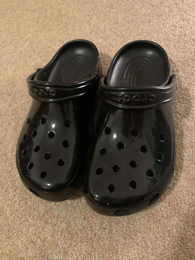 New Crocs UK size 7, gloss black, cost £62 as shown in last pic