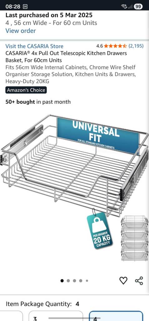 Casaria Pull Out Telescopic Kitchen Drawers Basket - 60cm Units