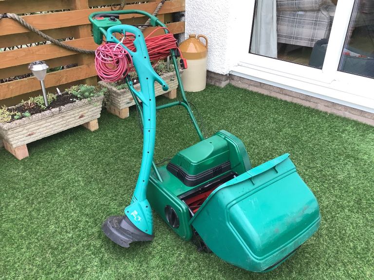 .Qualcast Classic Electric S30 12" Cylinder mower  & Bosch Strimmer Job Lot 