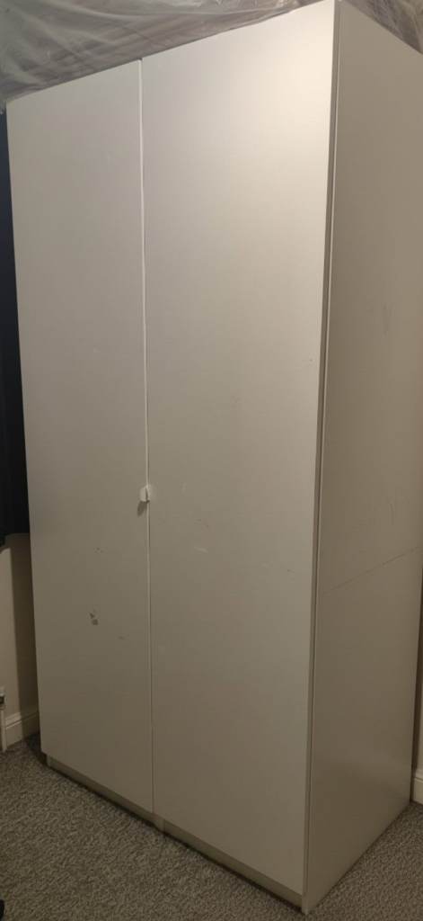 IKEA PAX white 2-door wardrobe with shelves & drawers