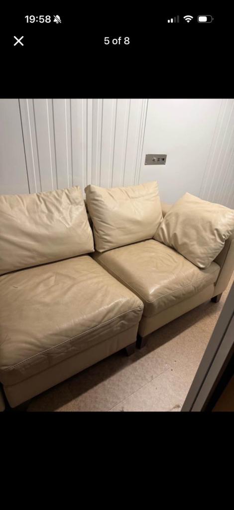 Cream Leather Sofa and Armchair Set – Good Condition