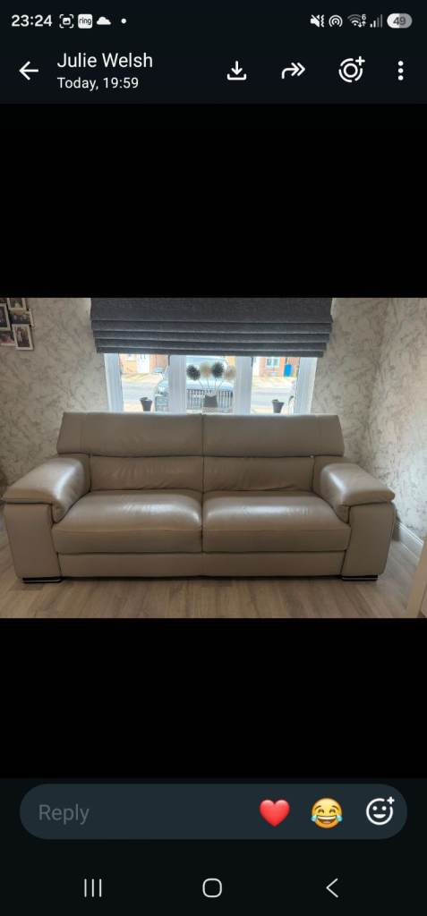 Light Beige Leather Sofa – Good Condition