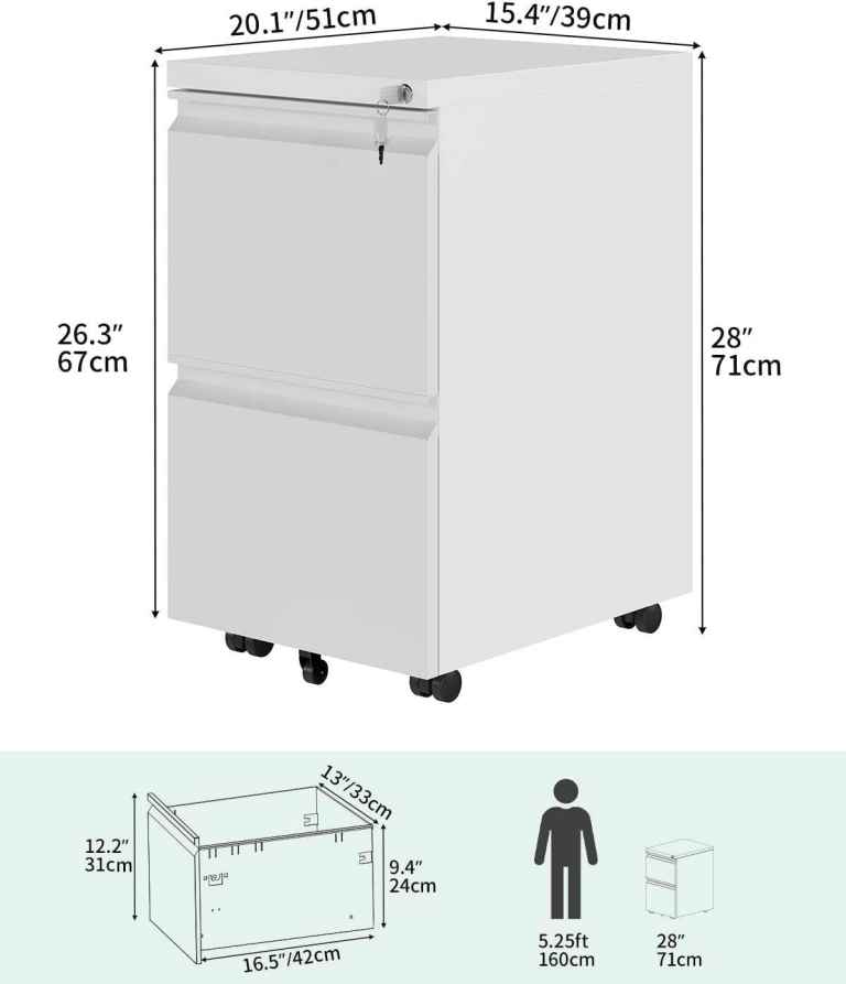 YITAHOME 2 DRAWER PORTABLE LOCKABLE FILING CABINET