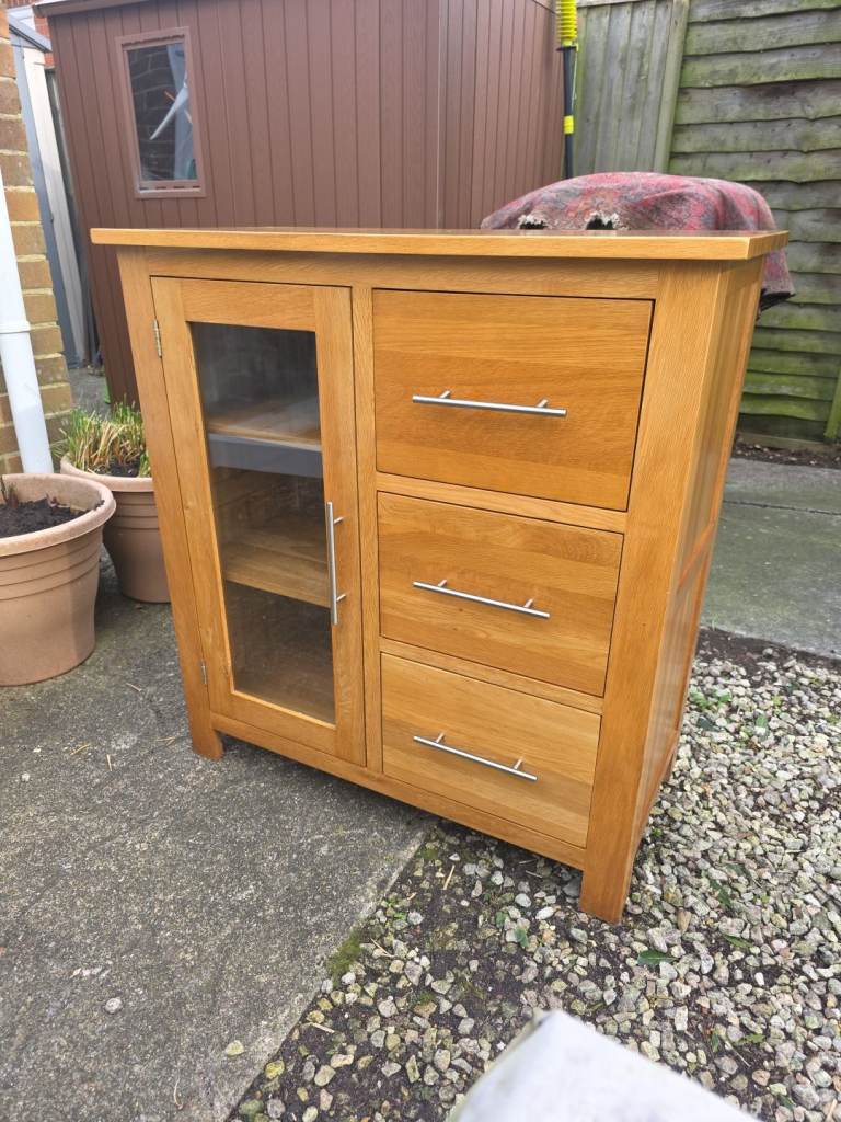 Wooden Sideboard Cabinet with Drawers and Glass Door