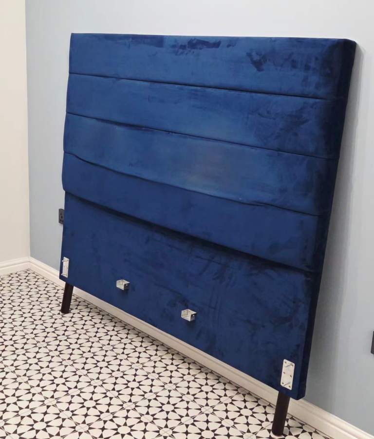 King Size Headboard – Navy Blue Velvet, Excellent Condition