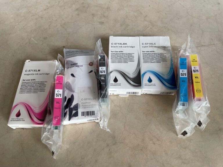 Canon Compatible Ink Cartridges 7 BRAND NEW. 2 x Black, Cyan, 2 x Magenta, Yellow and Grey