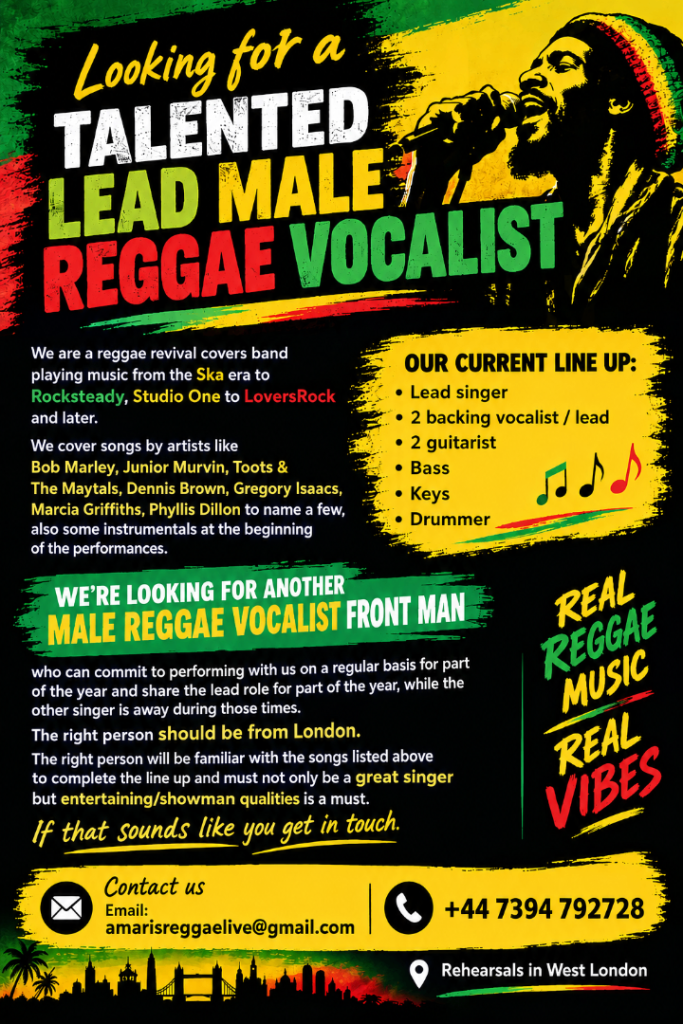 We are looking for a reggae male singer 