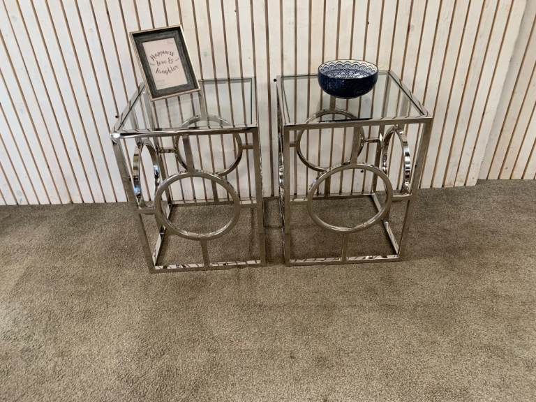 Lamp Table, Two Designer Sloane Chrome H61cm W46cm D46cm