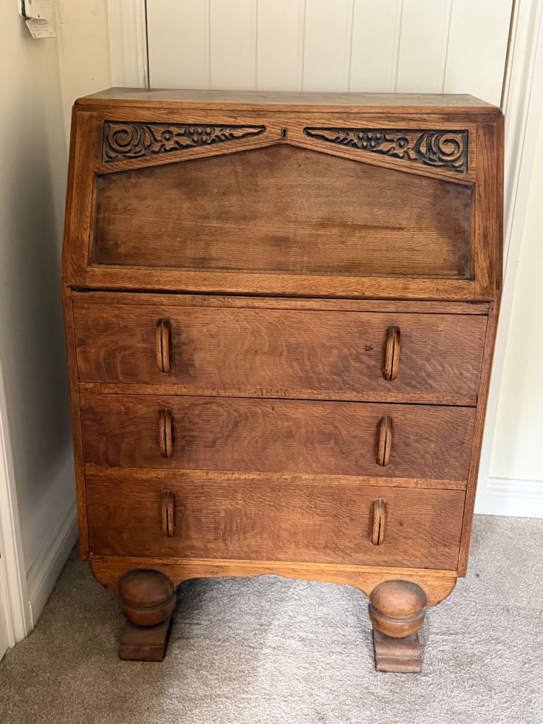 Vintage Wooden Bureau Desk with Drawers