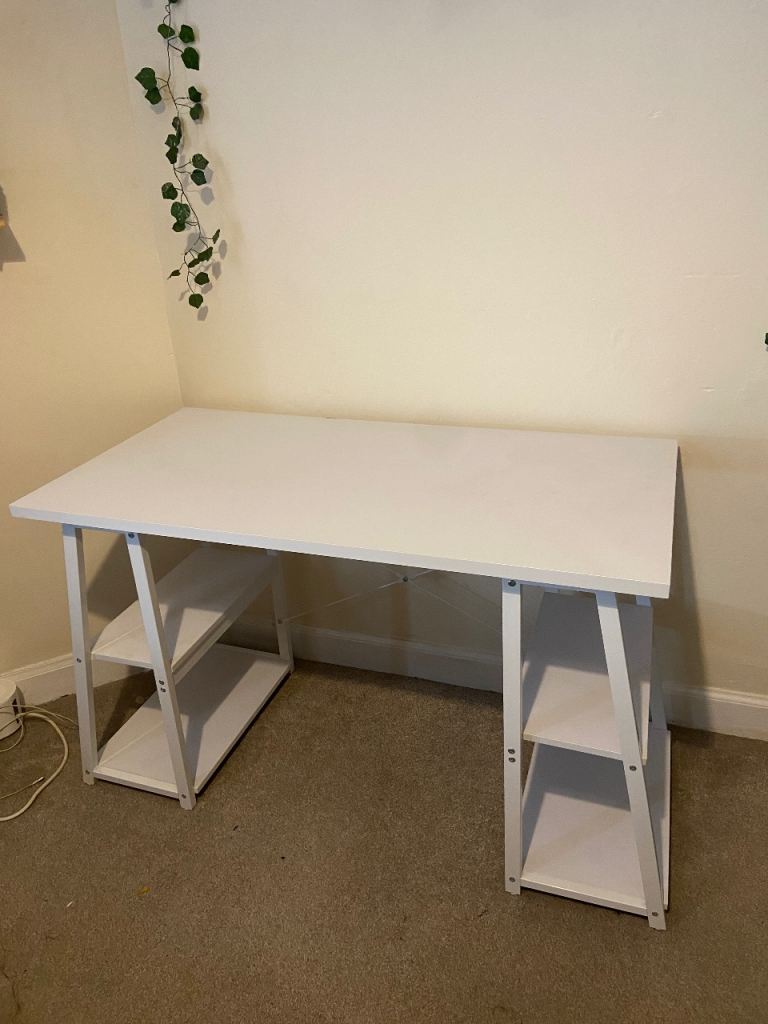 White Office/Study Desk with Shelves – Good Condition