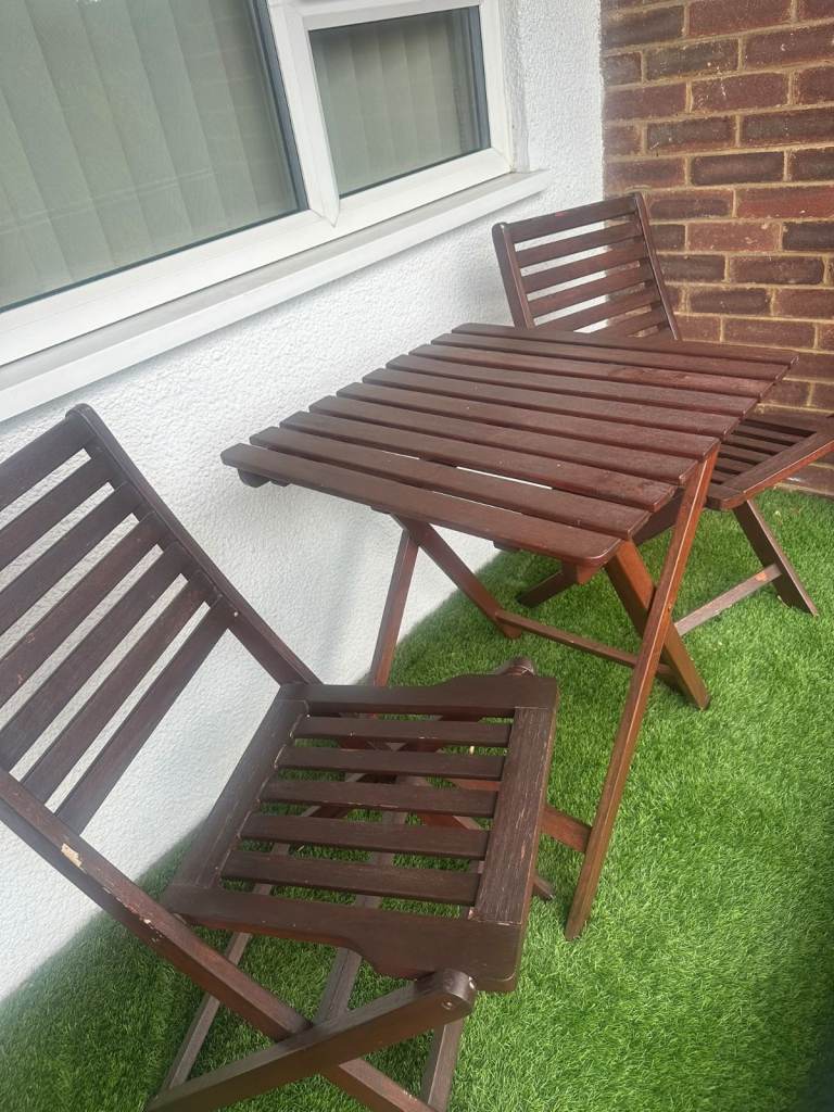 Free Wooden Folding Patio Table and Two Chairs Set