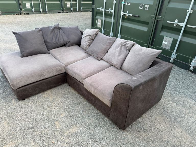 Comfy Brown and Grey Corner Sofa with Chaise Lounge- good quality- can deliver locally 