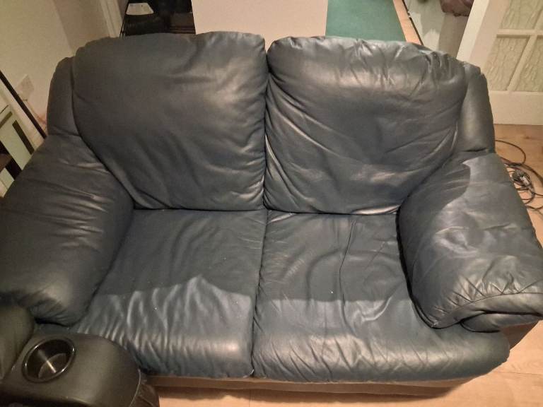 Dark blue Leather Two-Seater Sofa – Good Condition
