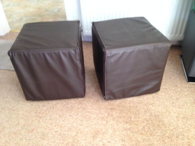 FREE Footstools cubes seat faux brown leather pair of Stool pouffe cube