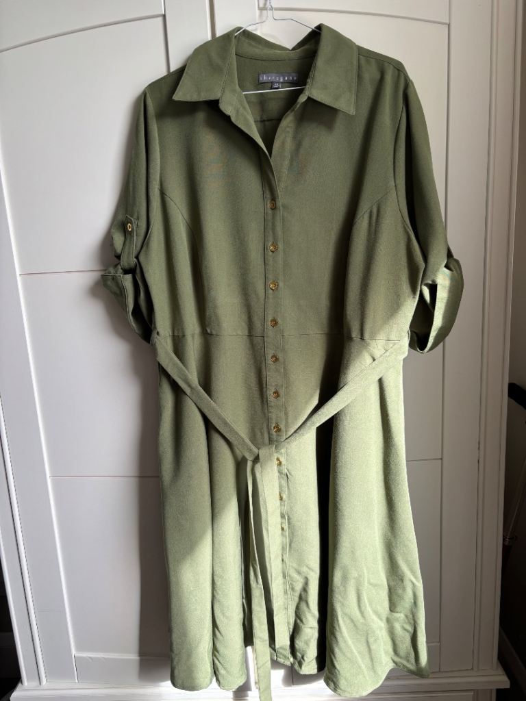 Sharagano Olive Green Tie-Waist Shirt Dress – Size 16W
