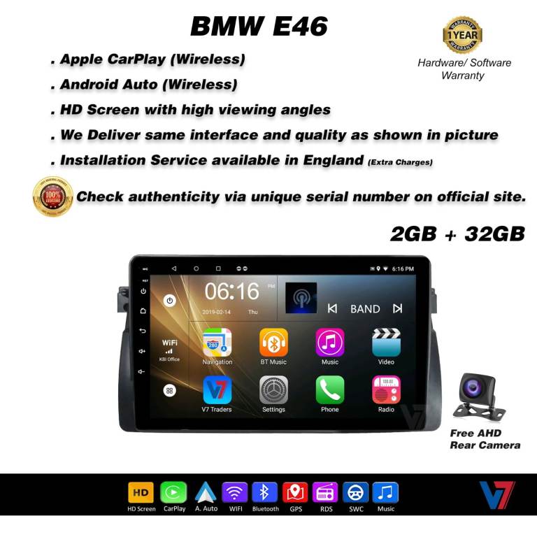 BMW E46 CARPLAY Android Auto HD Screen Head Unit GPS Stereo LCD Panel V7