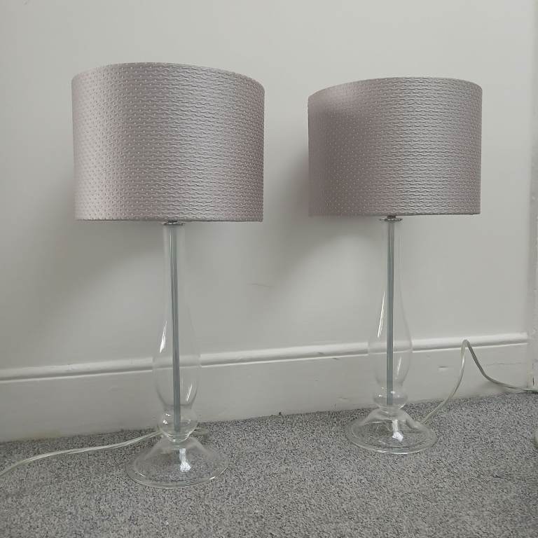 Pair of Grey Table Lamps with Clear Bases – Good Condition