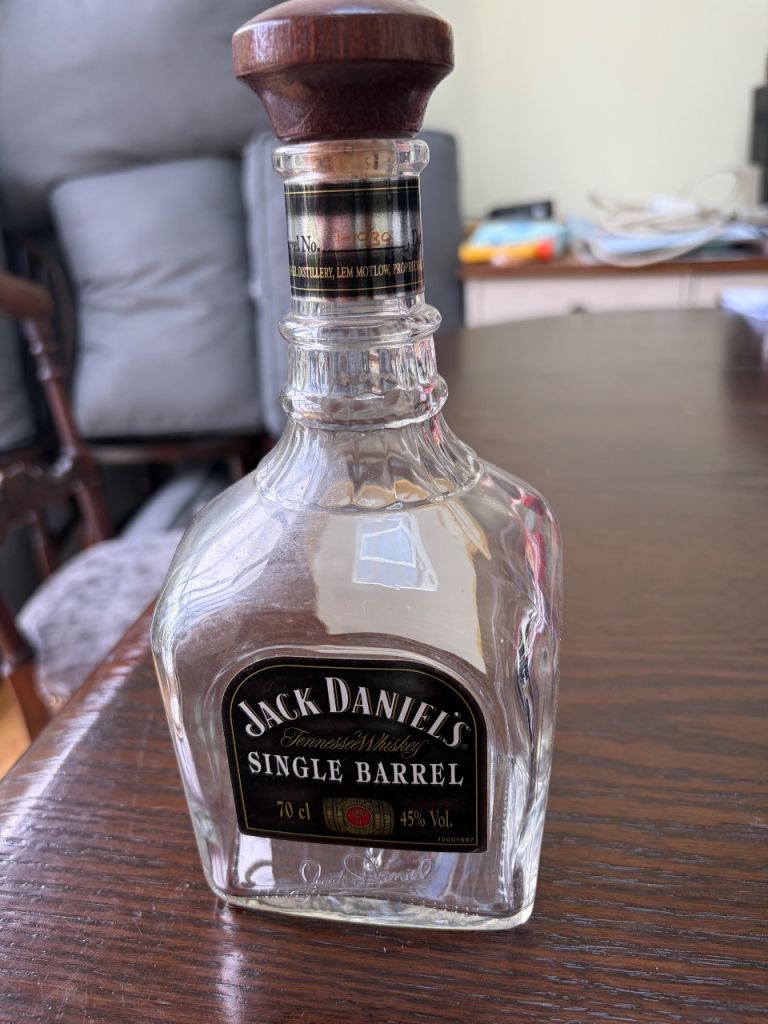 Empty Jack Daniels Single Barrel 70cl Bottle with Wood Cork Stopper Crafting