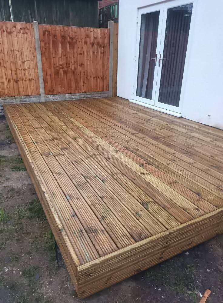 Decking 4.8 x 3m fitted and supplied with 10x decking lights more can be added. Blue or white.
