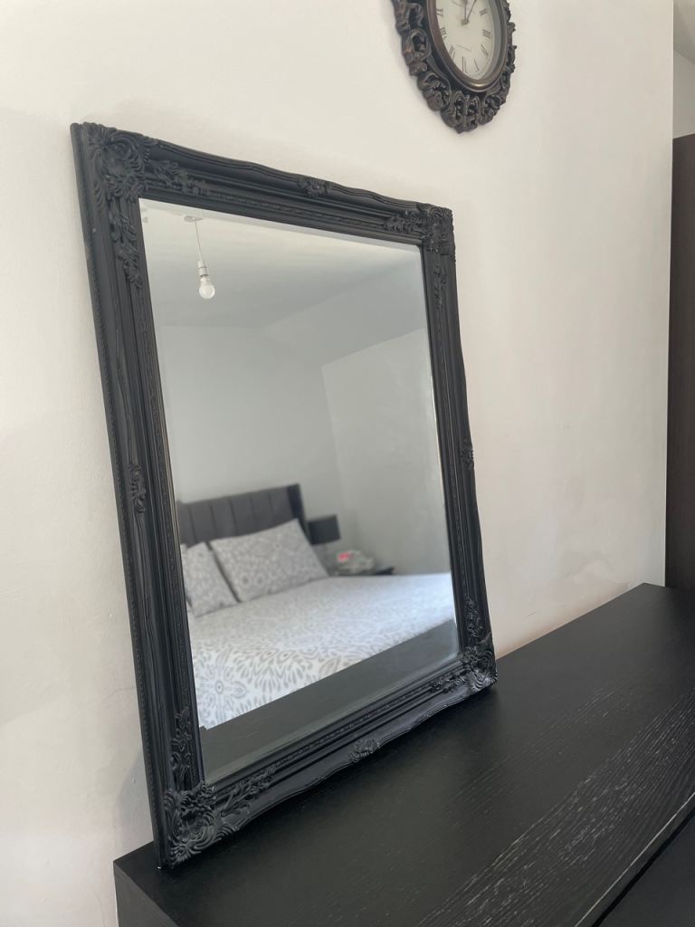 Decorative Black Framed Mirror – Good Condition