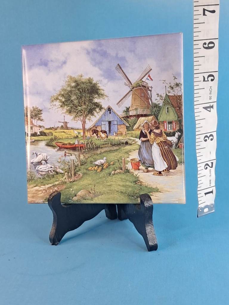 Vintage Dutch ceramic art tile made by Ter Steege BV Holland, featuring artwork by J.C