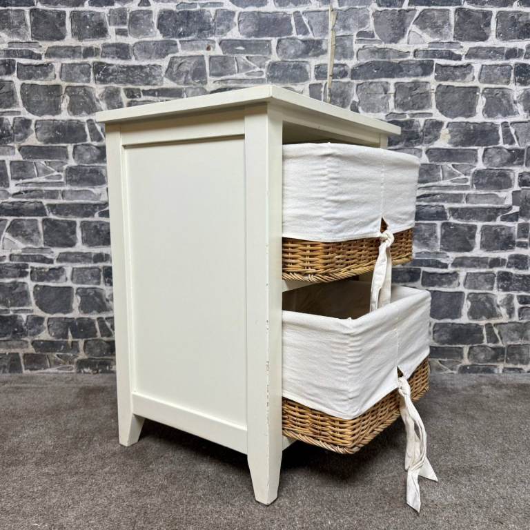 White Storage Unit with 2 Wicker Baskets
