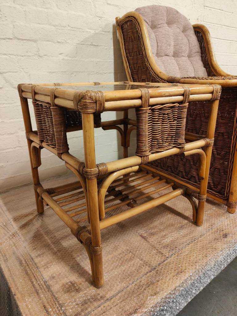 Two seater sofa, chair & coffee table Daro high quality retro cane conservatory furniture vgc