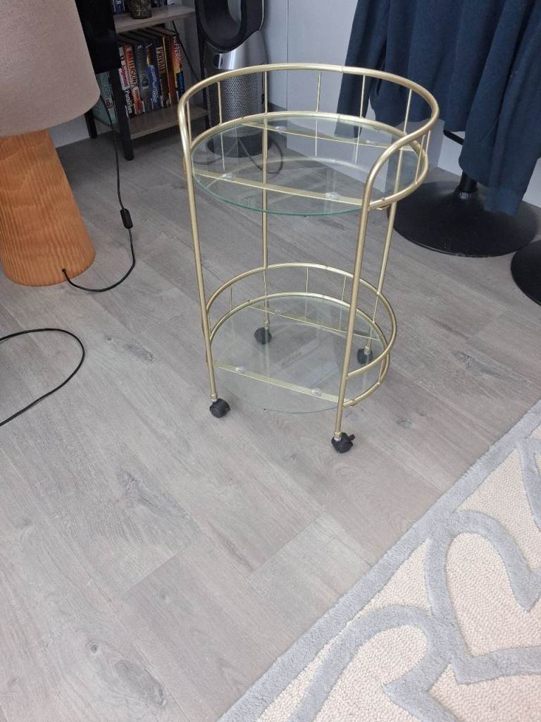 Gold Metal and Glass Drinks Trolley / Coffee Table