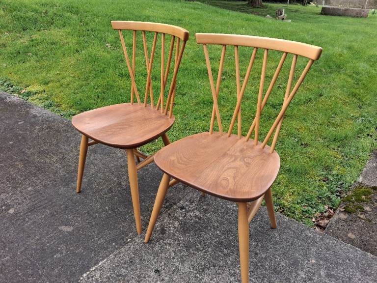 Pair of Ercol Candlestick dining chairs 