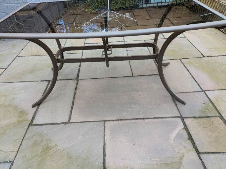 Outdoor Patio Dining Table - Grey Metal Frame with Glass Top