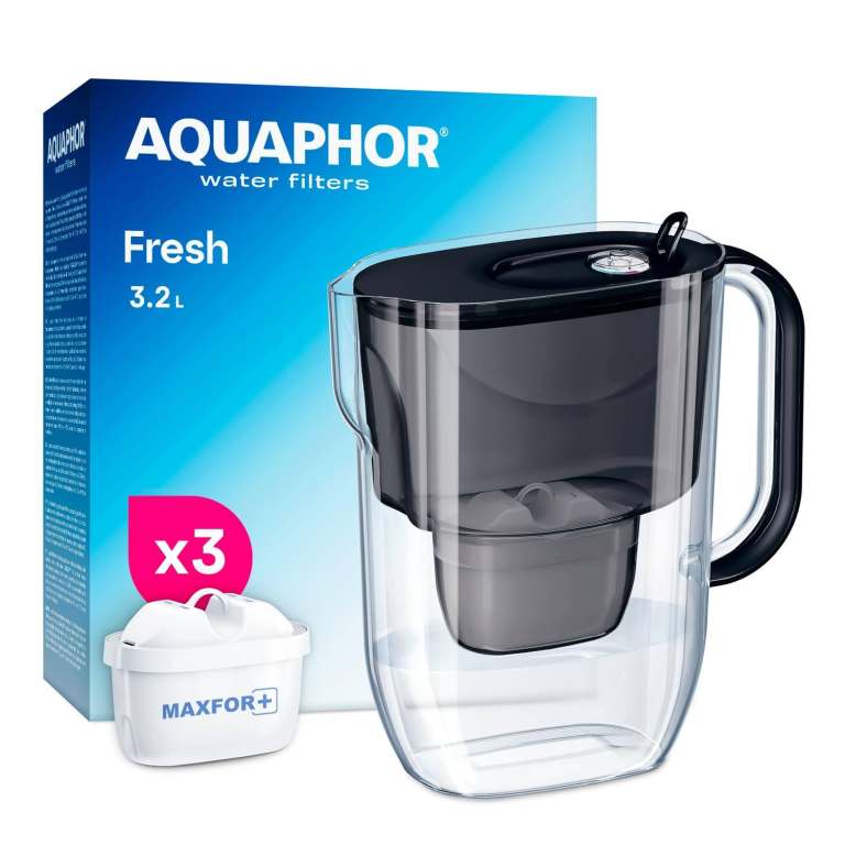 new in packaging - AQUAPHOR FRESH 3.2L Water Filter Jug with 3 x Maxfor+ 200 L cartridge - Black