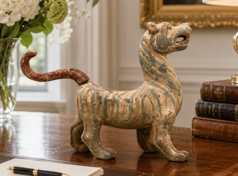 Ancient Chinese Han Dynasty Painted Pottery Tiger Mythical Beast Guardian Figure