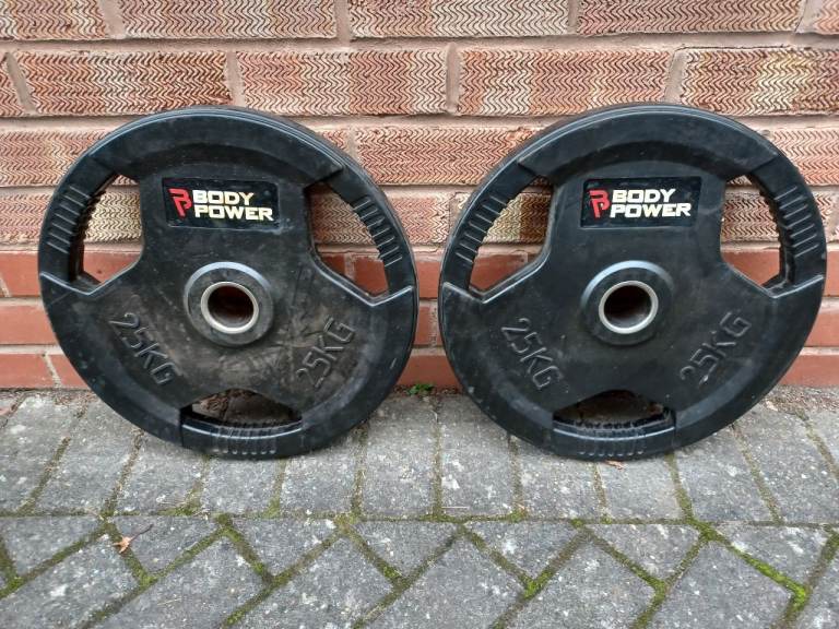 2 x 25KG BODY POWER OLYMPIC TRI GRIP WEIGHTS PLATES SET - 2 Inch Holes