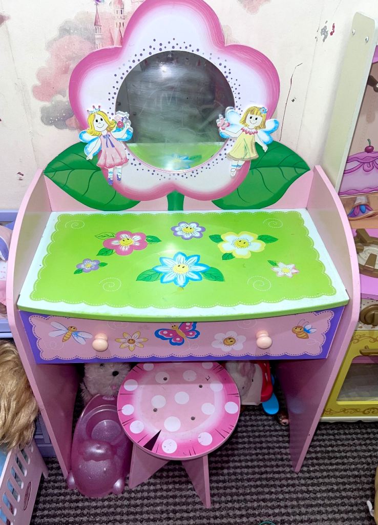 Kids Fairy Flower Dressing Table with Stool and Mirror