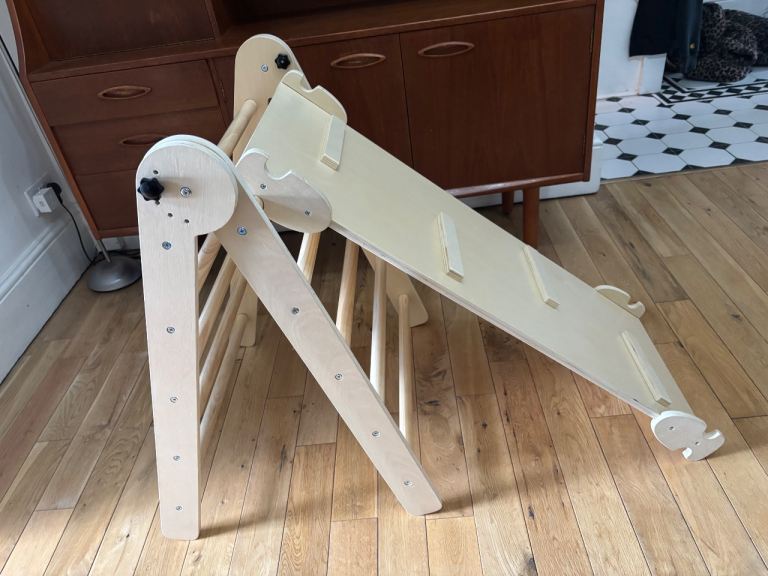 Adjustable Wooden Indoor Climbing Frame Triangle with Slide – Very Good Condition