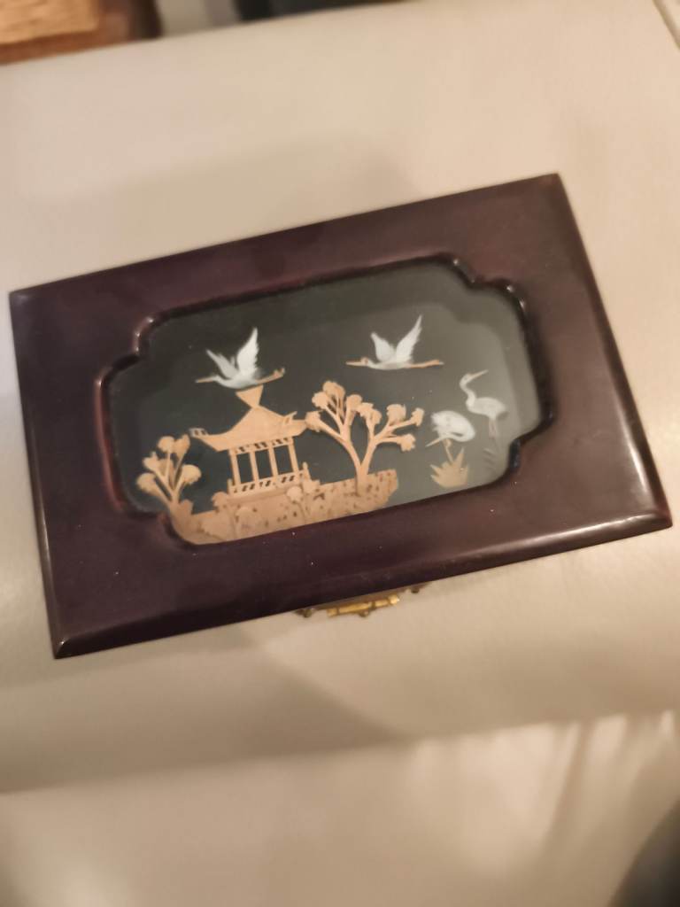 Vintage Wooden Trinket Box with Inlay Decoration