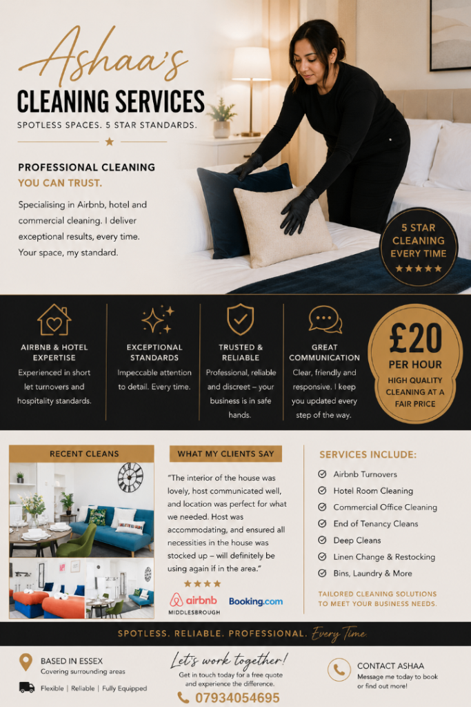 Airbnb, Hotel & Commercial Cleaning Services – Essex