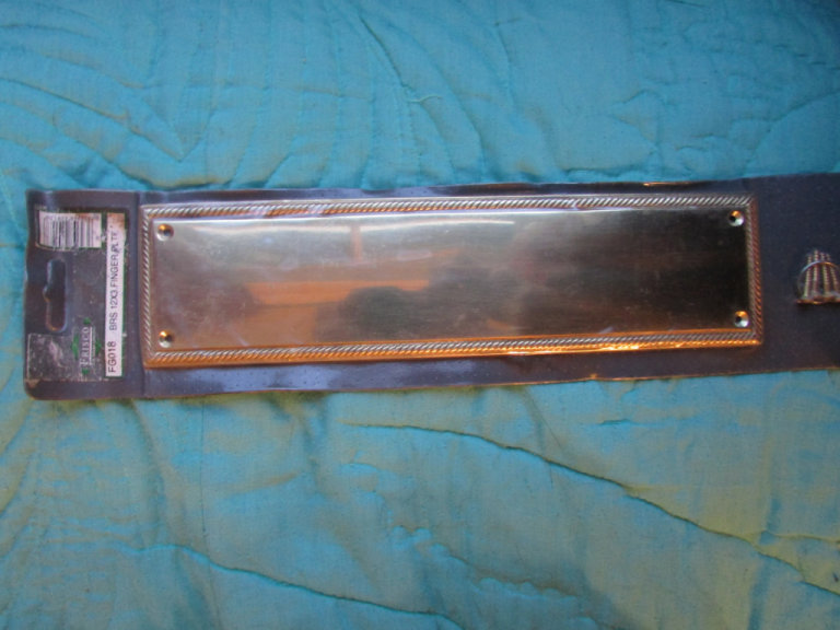 BRAND NEW Heavy Solid Brass Finger Plate.  12 in x 3 in.