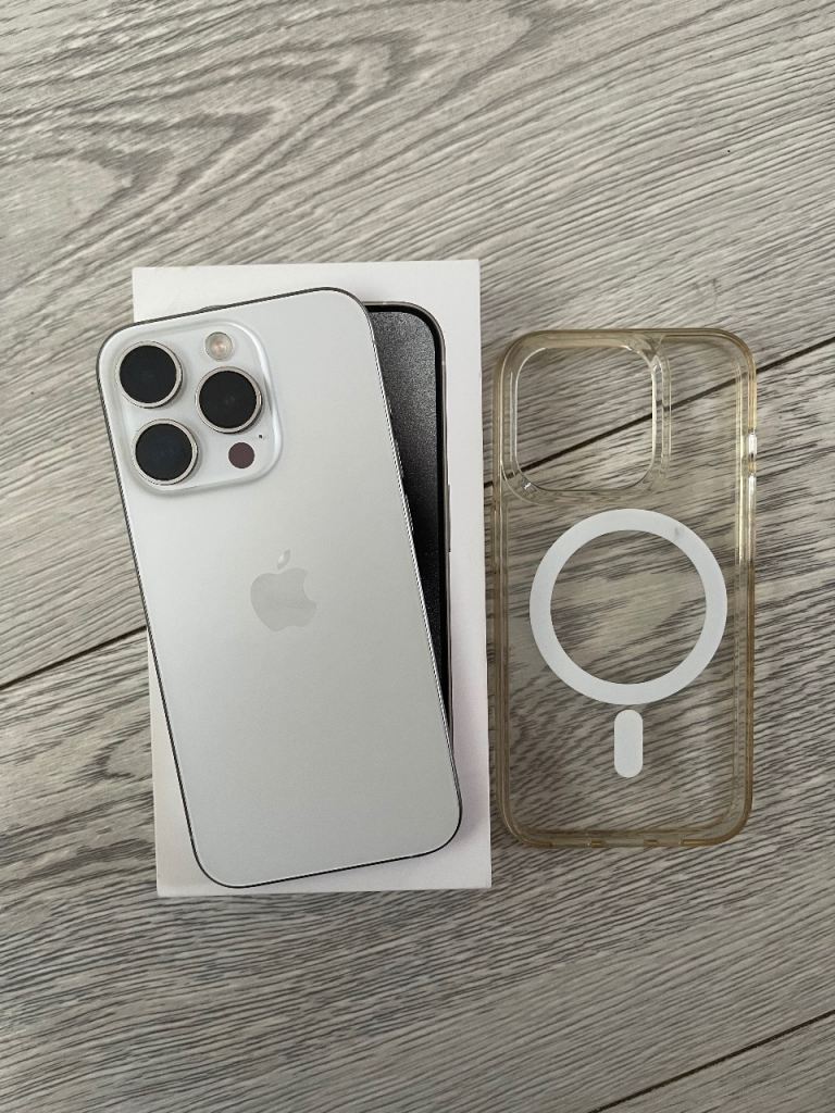 iPhone 15 Pro - White Titanium, 128GB, Unlocked, 89%BH (Boxed w/ accessories)