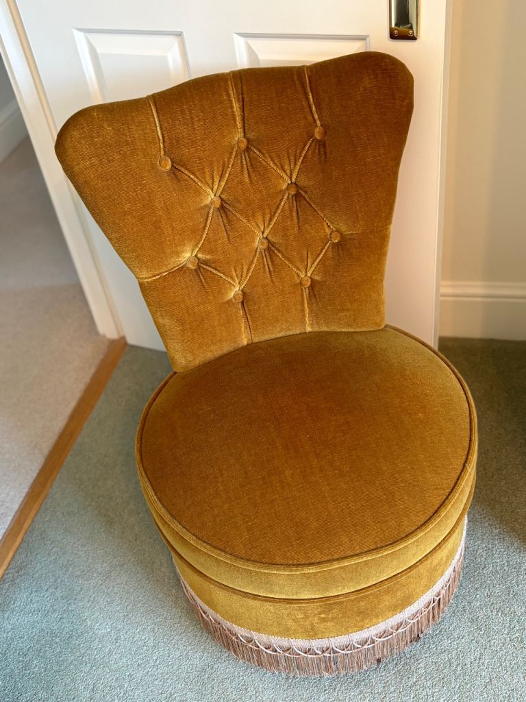 Vintage retro mustard velvet boudoir dressing CHAIR 